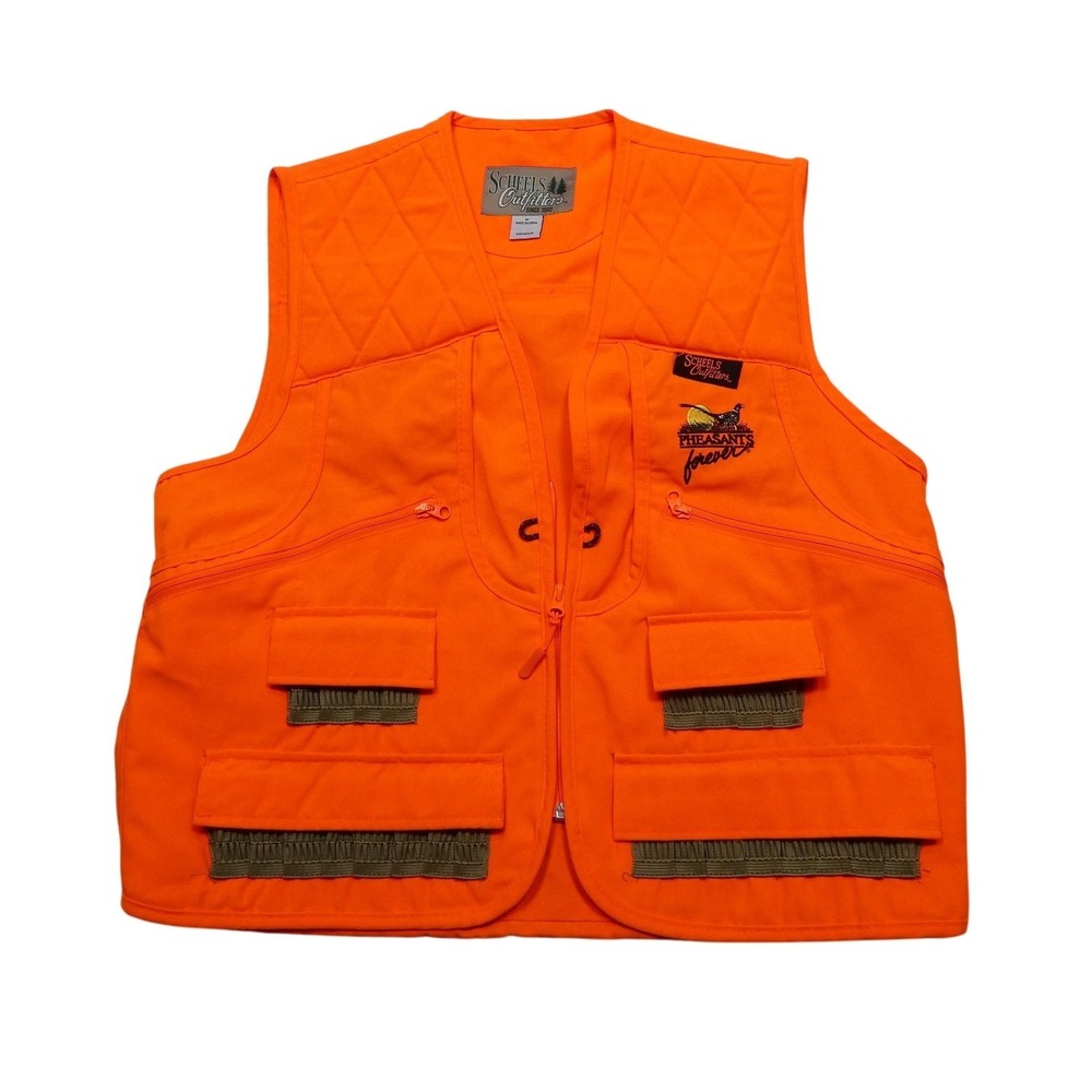 Scheels Outfitters Vest Mens Medium Orange Quilted Full Zip Hunting Pockets